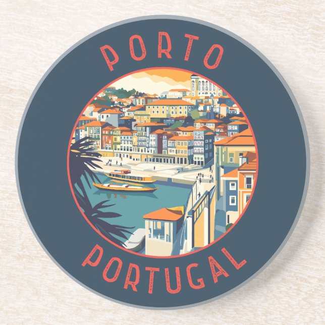 Porto Portugal Retro Distressed Circle Coaster (Front)