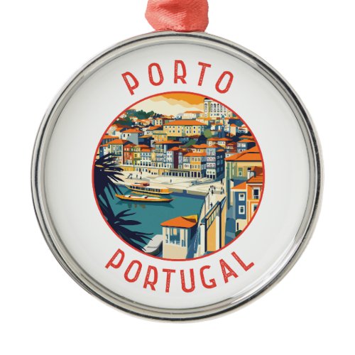 Porto Portugal Retro Distressed Circle Metal Ornament