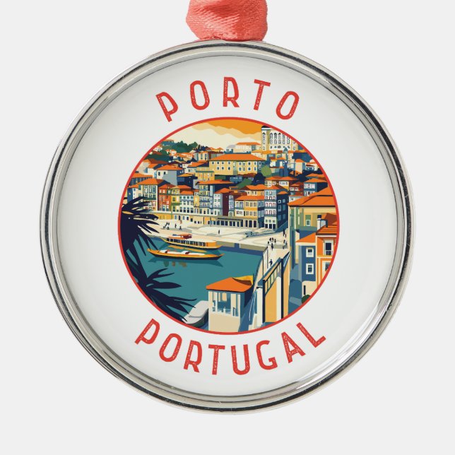 Porto Portugal Retro Distressed Circle Metal Ornament (Front)