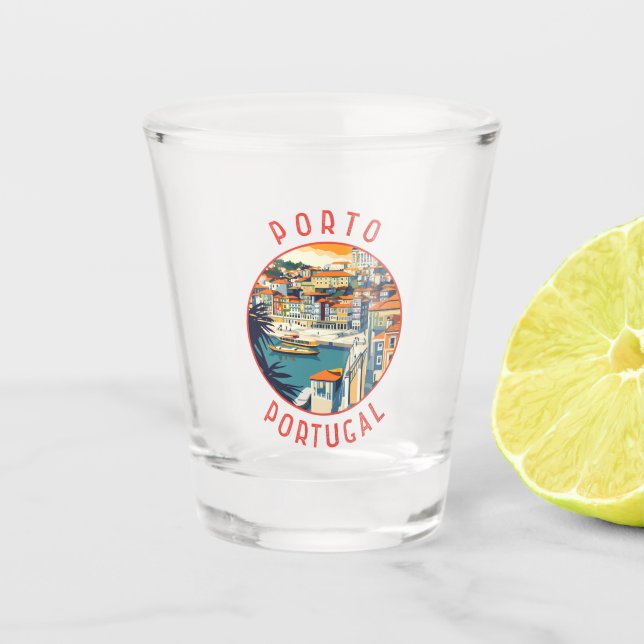 Porto Portugal Retro Distressed Circle Shot Glass (Front)