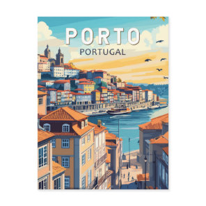 Porto Portugal Travel Art Vintage Postcard