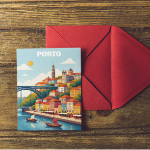 Porto Portugal Vintage Travel Art Postcard