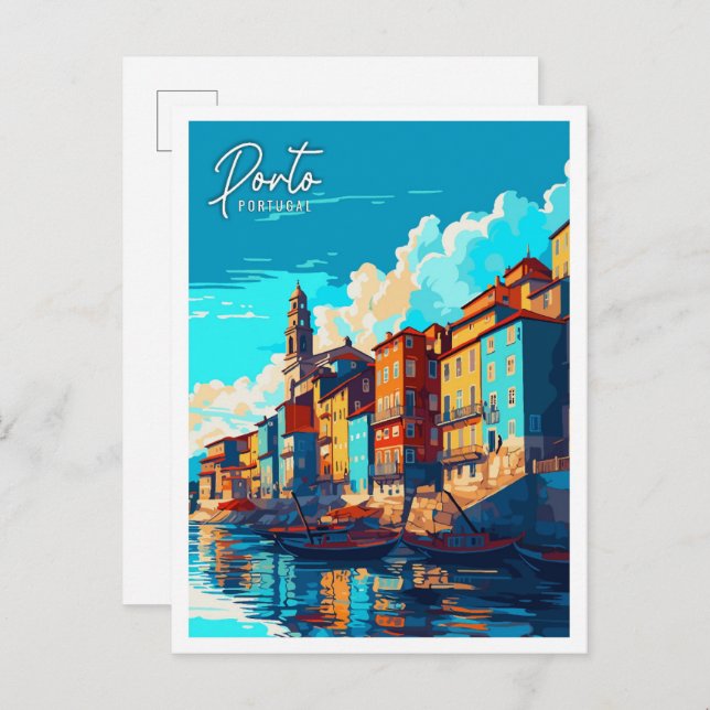 Porto Portugal vintage travel illustration Postcard (Front/Back)
