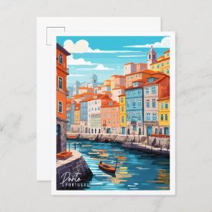 Porto Portugal vintage travel illustration Postcard