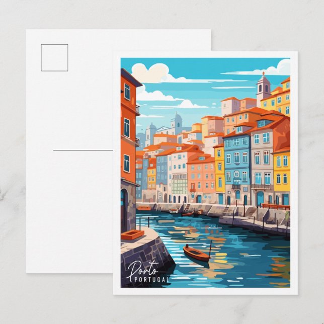 Porto Portugal vintage travel illustration Postcard (Front/Back)