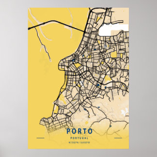 Porto - Portugal Yellow City Map Poster