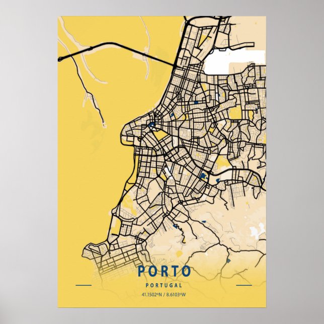 Porto - Portugal Yellow City Map Poster (Front)