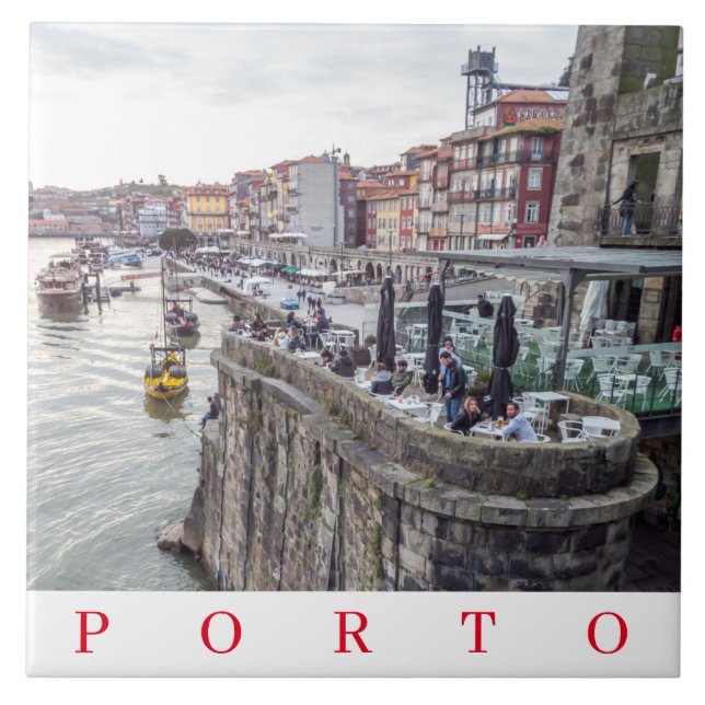 Porto Ribeira District view ceramic tile (Front)