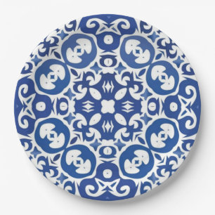 Porto Royale Blue Baroque Elegant Mediterranean  Paper Plates