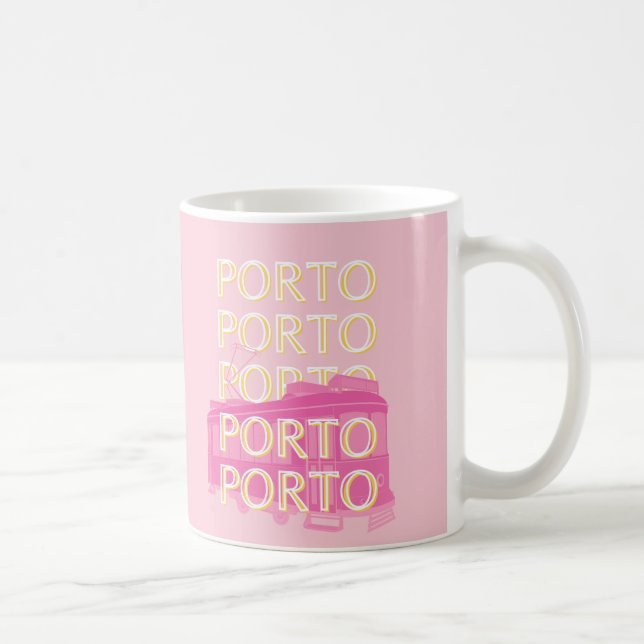 Porto Travel Art, Portugal, Pink, Preppy Coffee Mug (Right)