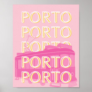 Porto Travel Art, Portugal, Pink, Preppy Poster