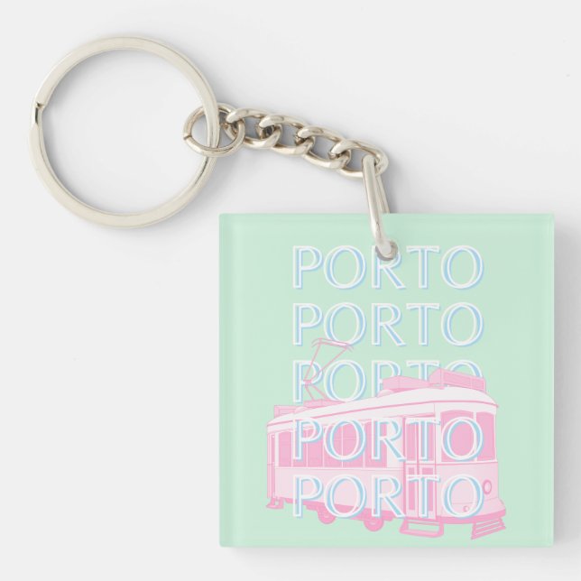 Porto Travel Art, Portugal Travel Art, Pastel Keychain (Front)