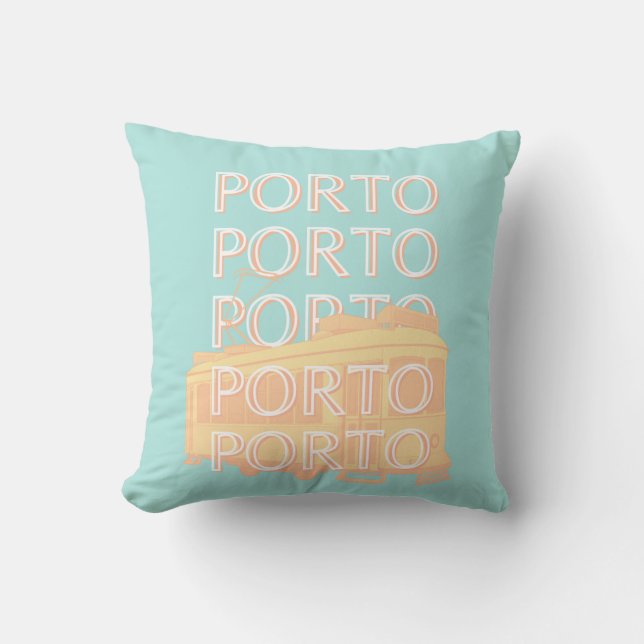 Porto Travel Art, Portugal Travel Art, Pastel Throw Pillow (Front)