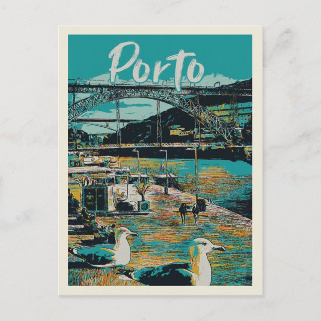 Porto View with D. Luis I Bridge, Portugal Postcard (Front)