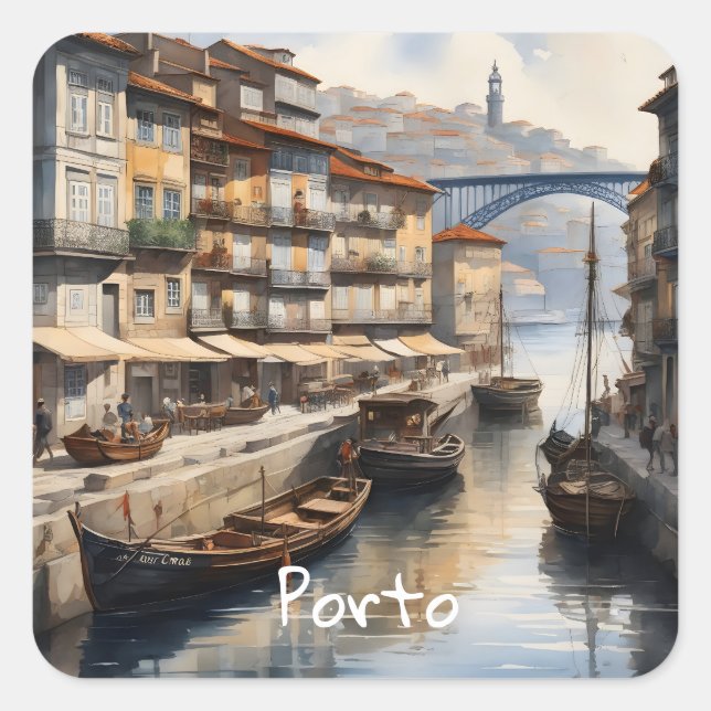 Porto watercolor square sticker (Front)