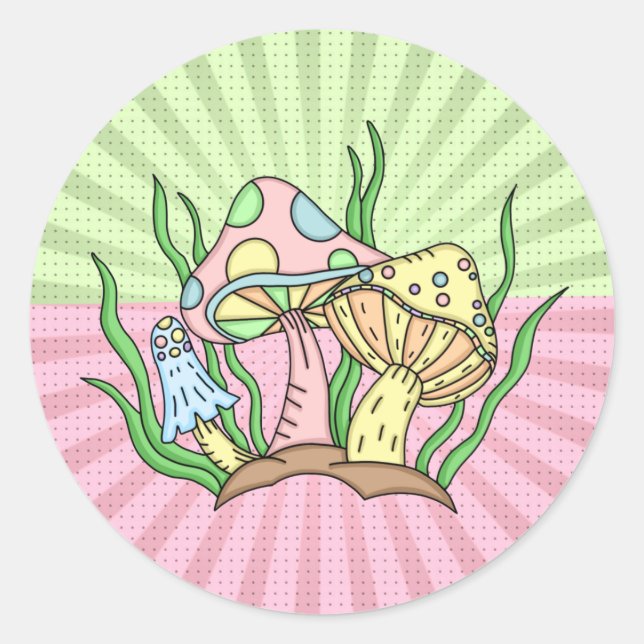Portobello Mushroom Cute Pastel   Classic Round Sticker (Front)