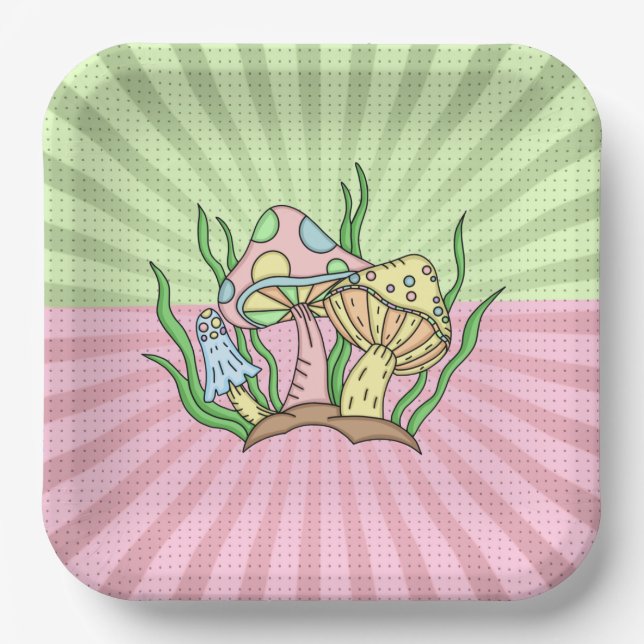 Portobello Mushroom Cute Pastel    Paper Plates (Front)