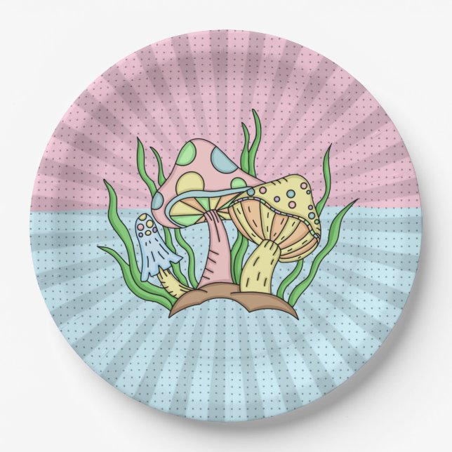 Portobello Mushroom Cute Pastel   Paper Plates (Front)