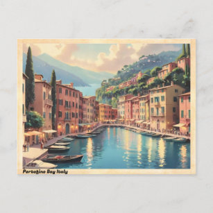 Portofino Bay Italy Vintage Travel Postcard