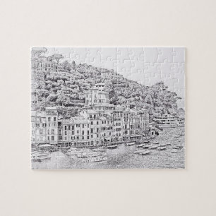 Portofino in Black and White - 8x10 - 110 pc Jigsaw Puzzle