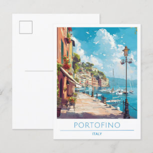 Portofino Italy Art Vintage Travel  Postcard