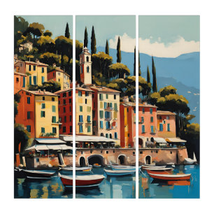 Portofino Italy Mediterranean European Coast Triptych