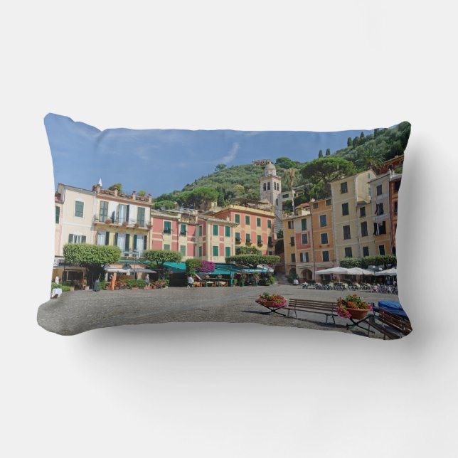 Portofino, Italy. Portofino Village Square Post-it Lumbar Pillow (Front)