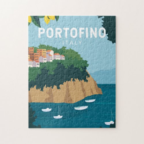 Portofino Italy Retro Travel Art Vintage Jigsaw Puzzle