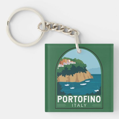 Portofino Italy Retro Travel Art Vintage Keychain