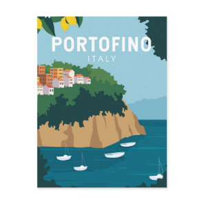Portofino Italy Retro Travel Art Vintage Postcard
