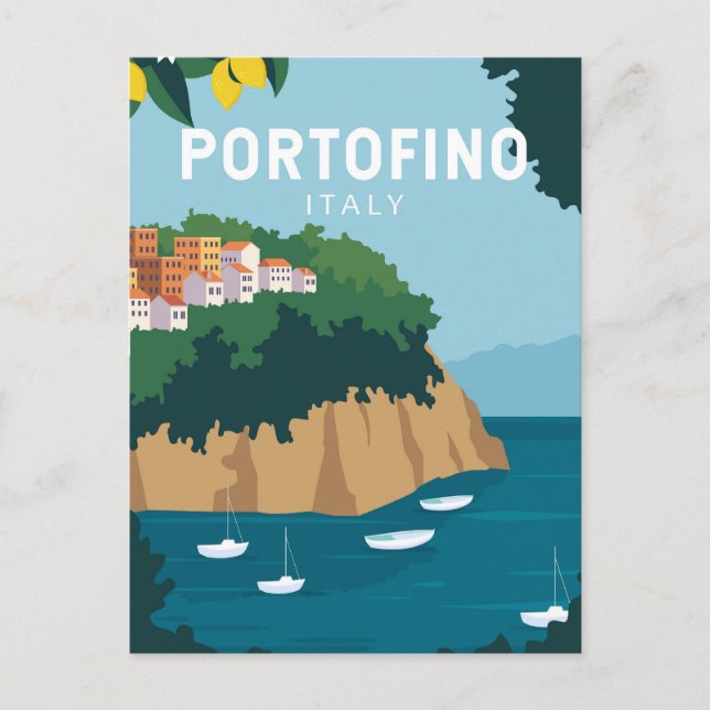 Portofino Italy Retro Travel Art Vintage Postcard (Front)
