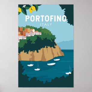 Portofino Italy Retro Travel Art Vintage Poster