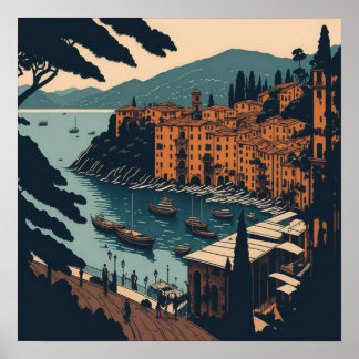 Portofino Italy Travel Art Vintage Poster