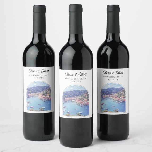 Portofino Wedding Favor Italy Personalized Wine Label (Bottles)