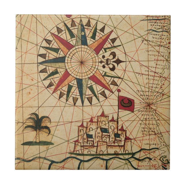 Portolan Chart | Map of Cairo, Egypt Ceramic Tile (Front)