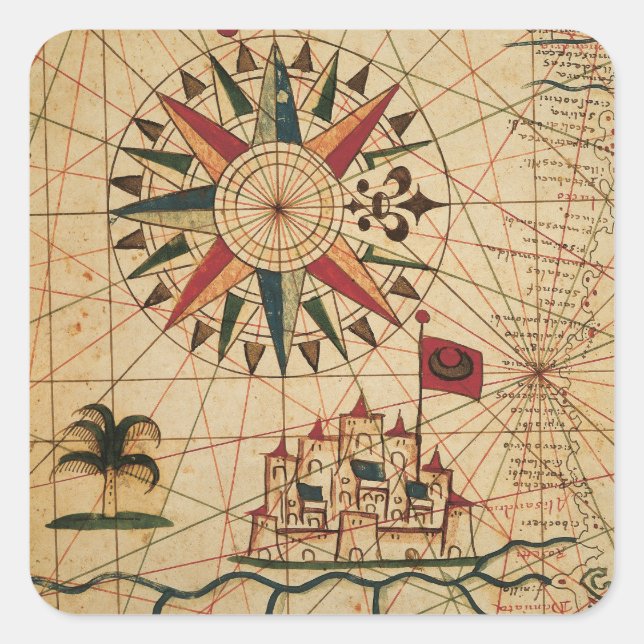 Portolan Chart | Map of Cairo, Egypt Square Sticker (Front)
