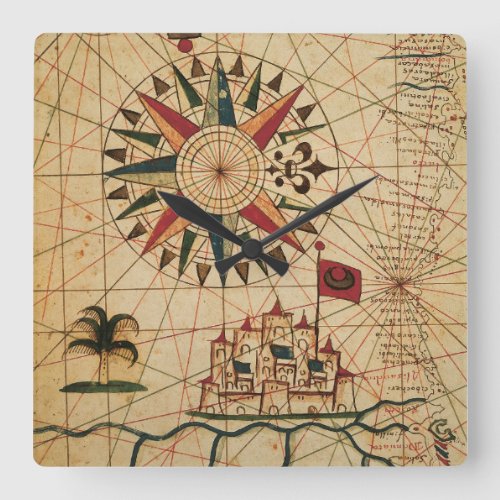 Portolan Chart  Map of Cairo Egypt Square Wall Clock