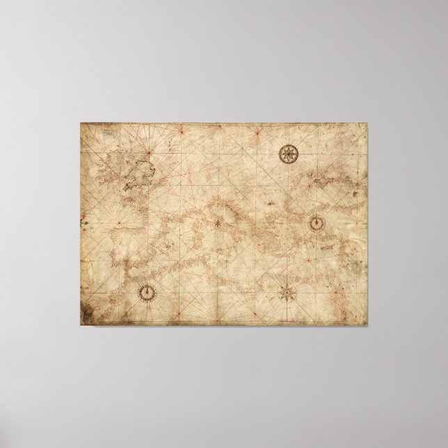 Portolan Chart of the Mediterranean circa 1500 Canvas Print (Front)