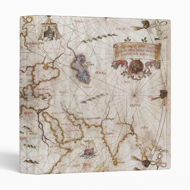 Portolan Chart of the World | 1519 3 Ring Binder (Front/Spine)