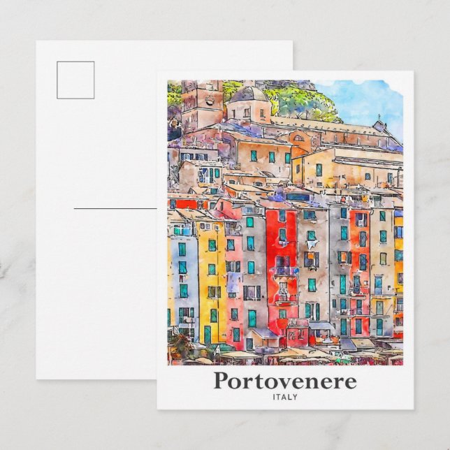 Portovenere Italy Travel Watercolor Hand Drawn Postcard (Front/Back)