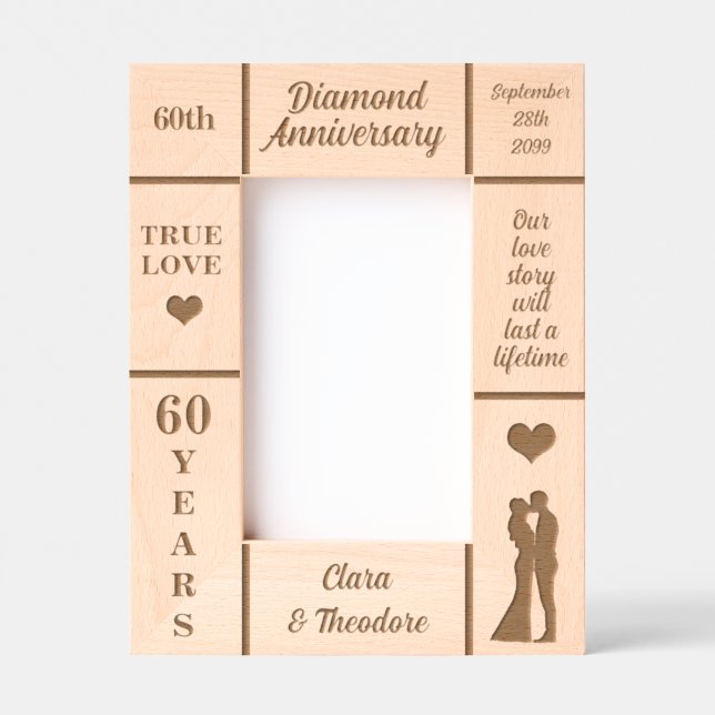Portrait 4x6 Diamond 60th Wedding Anniversary Engraved Frames (Front)