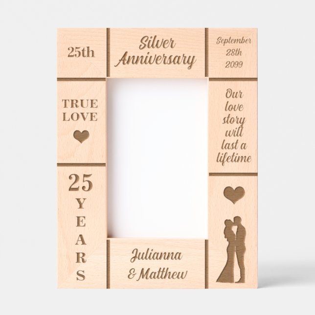 Portrait 4x6 Silver 25th Wedding Anniversary Engraved Frames (Front)