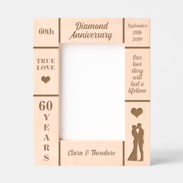 Portrait 5x7 Diamond 60th Wedding Anniversary Engraved Frames (Front)