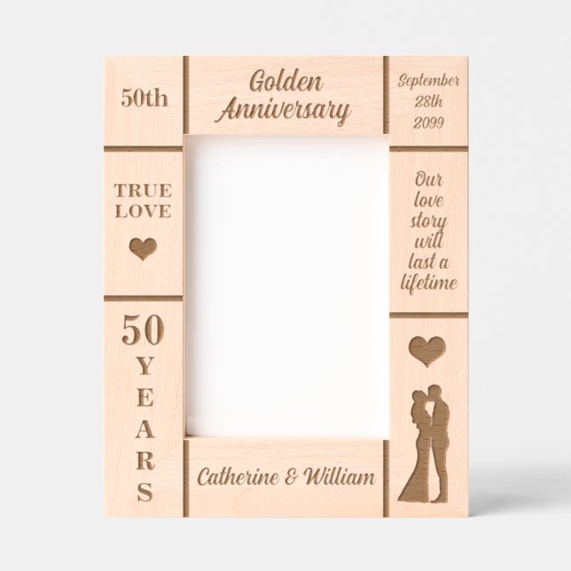 Portrait 5x7 Golden 50th Wedding Anniversary Engraved Frames (Front)