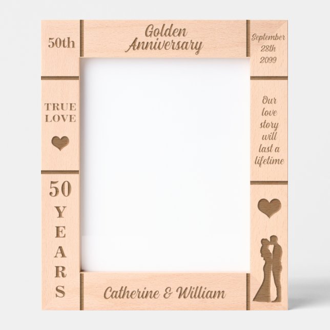 Portrait 8x10 Golden 50th Wedding Anniversary Engraved Frames (Front)
