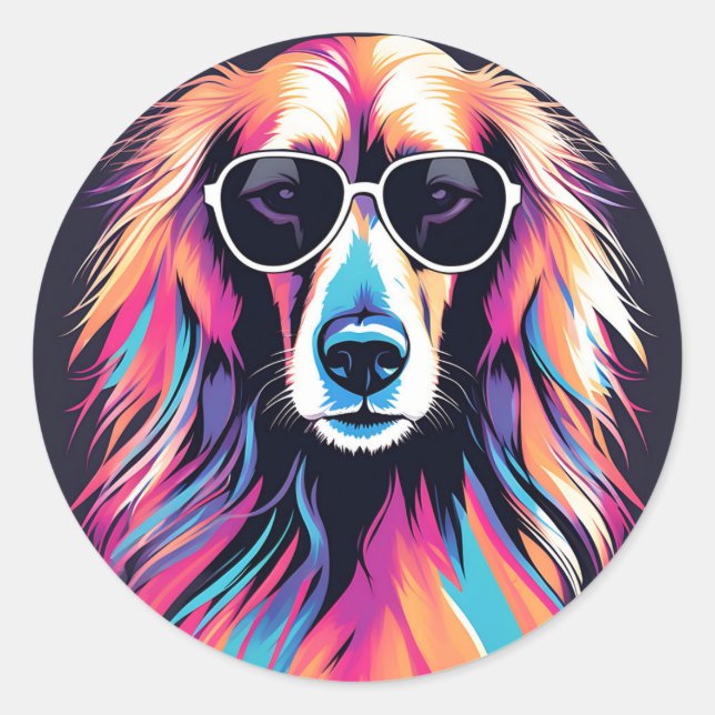 Portrait  Afghan Hound With Sunglasses Classic Round Sticker (Front)