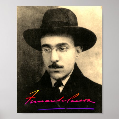 Portrait and Signature of Fernando Pessoa Poster