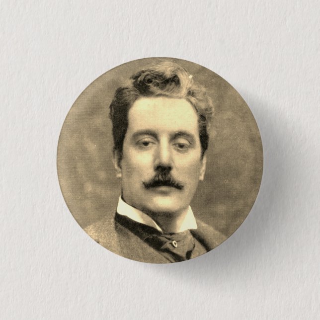 Portrait and Signature of Giacomo Puccini Button (Front)