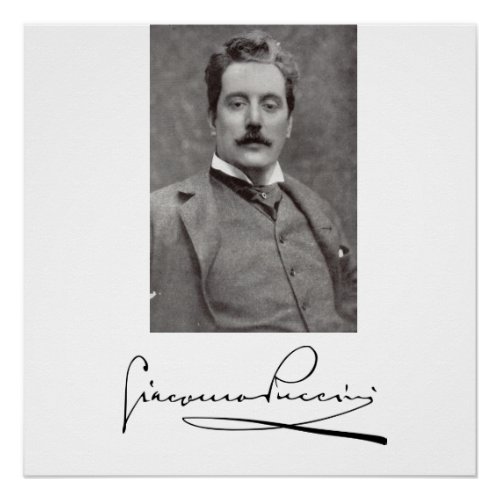Portrait and Signature of Giacomo Puccini Poster