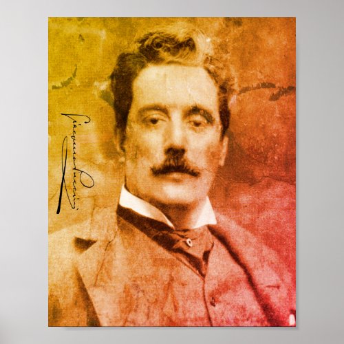 Portrait and Signature of Giacomo Puccini Poster